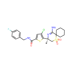 C[C@@]1(c2sc(C(=O)NCc3ccc(F)cc3)cc2Cl)CS(=O)(=O)C2(CCCCC2)C(N)=N1 ZINC000217748785