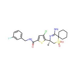 C[C@@]1(c2sc(C(=O)NCc3cccc(F)c3)cc2Cl)CS(=O)(=O)C2(CCCCC2)C(N)=N1 ZINC000217748565