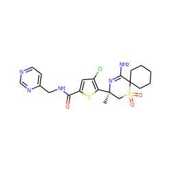 C[C@@]1(c2sc(C(=O)NCc3ccncn3)cc2Cl)CS(=O)(=O)C2(CCCCC2)C(N)=N1 ZINC000217747977