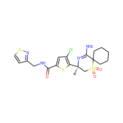 C[C@@]1(c2sc(C(=O)NCc3ccsn3)cc2Cl)CS(=O)(=O)C2(CCCCC2)C(N)=N1 ZINC000217752371