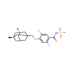 C[C@@]12CC3CC(COc4cc(F)c(C(=O)NS(C)(=O)=O)cc4Cl)(C1)C[C@](C)(C3)C2 ZINC000225201211