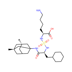 C[C@@]12CC3CC(NC(=O)[C@H](CC4CCCCC4)NS(=O)(=O)N[C@@H](CCCCN)C(=O)O)(C1)C[C@](C)(C3)C2 ZINC000201000964