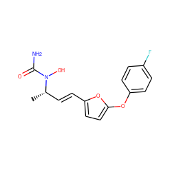 C[C@@H](/C=C/c1ccc(Oc2ccc(F)cc2)o1)N(O)C(N)=O ZINC000000005828