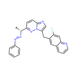 C[C@@H](/N=N/c1ccccc1)c1ccc2ncc(Cc3cc4cccnc4cc3F)n2n1 ZINC000169694194