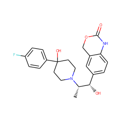 C[C@@H]([C@@H](O)c1ccc2c(c1)COC(=O)N2)N1CCC(O)(c2ccc(F)cc2)CC1 ZINC000028952066