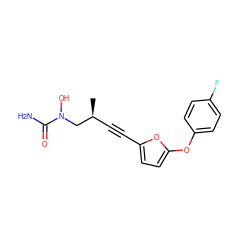 C[C@@H](C#Cc1ccc(Oc2ccc(F)cc2)o1)CN(O)C(N)=O ZINC000029567718