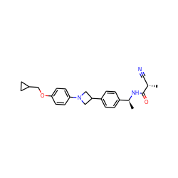 C[C@@H](C#N)C(=O)N[C@@H](C)c1ccc(C2CN(c3ccc(OCC4CC4)cc3)C2)cc1 ZINC000149979490