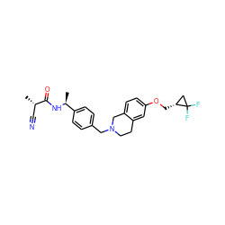 C[C@@H](C#N)C(=O)N[C@@H](C)c1ccc(CN2CCc3cc(OC[C@@H]4CC4(F)F)ccc3C2)cc1 ZINC001772643948