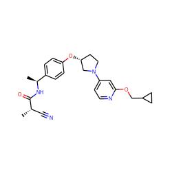 C[C@@H](C#N)C(=O)N[C@@H](C)c1ccc(O[C@@H]2CCN(c3ccnc(OCC4CC4)c3)C2)cc1 ZINC000169709558