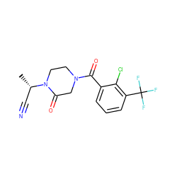 C[C@@H](C#N)N1CCN(C(=O)c2cccc(C(F)(F)F)c2Cl)CC1=O ZINC000059288556