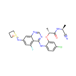 C[C@@H](C#N)NC(=O)[C@@H](C)Oc1cc(Cl)ccc1Nc1ncnc2cc(N=S3(=O)CCC3)cc(F)c12 ZINC000220942242