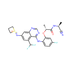 C[C@@H](C#N)NC(=O)[C@@H](C)Oc1cc(F)ccc1Nc1ncnc2cc(N=S3(=O)CCC3)cc(C(F)F)c12 ZINC001772631389