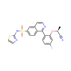 C[C@@H](C#N)Oc1cc(F)ccc1-c1nccc2cc(S(=O)(=O)Nc3nccs3)ccc12 ZINC000225130584