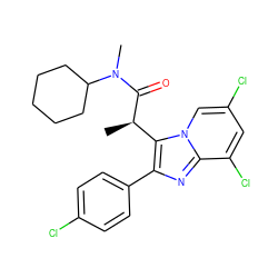 C[C@@H](C(=O)N(C)C1CCCCC1)c1c(-c2ccc(Cl)cc2)nc2c(Cl)cc(Cl)cn12 ZINC000013607415