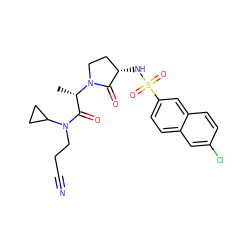 C[C@@H](C(=O)N(CCC#N)C1CC1)N1CC[C@H](NS(=O)(=O)c2ccc3cc(Cl)ccc3c2)C1=O ZINC000014949955