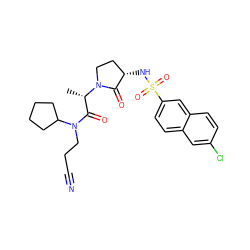 C[C@@H](C(=O)N(CCC#N)C1CCCC1)N1CC[C@H](NS(=O)(=O)c2ccc3cc(Cl)ccc3c2)C1=O ZINC000014949968