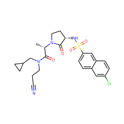 C[C@@H](C(=O)N(CCC#N)CC1CC1)N1CC[C@H](NS(=O)(=O)c2ccc3cc(Cl)ccc3c2)C1=O ZINC000014949960