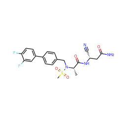 C[C@@H](C(=O)N[C@H](C#N)CC(N)=O)N(Cc1ccc(-c2ccc(F)c(F)c2)cc1)S(C)(=O)=O ZINC000653786550