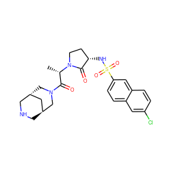 C[C@@H](C(=O)N1C[C@H]2CNC[C@@H](C2)C1)N1CC[C@H](NS(=O)(=O)c2ccc3cc(Cl)ccc3c2)C1=O ZINC000102328360