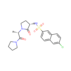 C[C@@H](C(=O)N1CCCC1)N1CC[C@H](NS(=O)(=O)c2ccc3cc(Cl)ccc3c2)C1=O ZINC000014950140