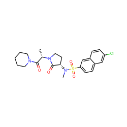 C[C@@H](C(=O)N1CCCCC1)N1CC[C@H](N(C)S(=O)(=O)c2ccc3cc(Cl)ccc3c2)C1=O ZINC000014950130