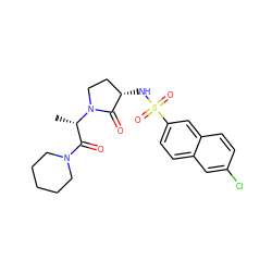 C[C@@H](C(=O)N1CCCCC1)N1CC[C@H](NS(=O)(=O)c2ccc3cc(Cl)ccc3c2)C1=O ZINC000014950127