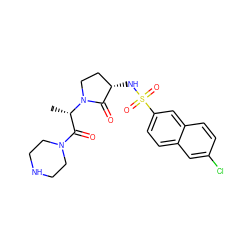 C[C@@H](C(=O)N1CCNCC1)N1CC[C@H](NS(=O)(=O)c2ccc3cc(Cl)ccc3c2)C1=O ZINC000014950146