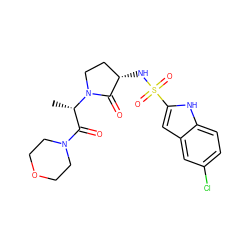 C[C@@H](C(=O)N1CCOCC1)N1CC[C@H](NS(=O)(=O)c2cc3cc(Cl)ccc3[nH]2)C1=O ZINC000014950104