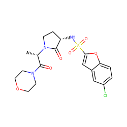 C[C@@H](C(=O)N1CCOCC1)N1CC[C@H](NS(=O)(=O)c2cc3cc(Cl)ccc3o2)C1=O ZINC000014950110