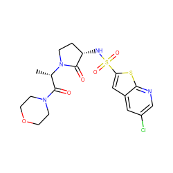 C[C@@H](C(=O)N1CCOCC1)N1CC[C@H](NS(=O)(=O)c2cc3cc(Cl)cnc3s2)C1=O ZINC000014965178