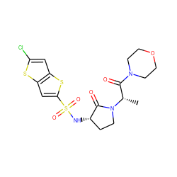 C[C@@H](C(=O)N1CCOCC1)N1CC[C@H](NS(=O)(=O)c2cc3sc(Cl)cc3s2)C1=O ZINC000014965166