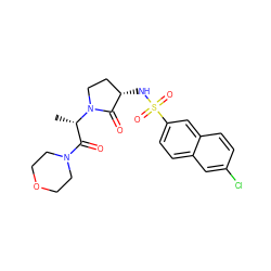 C[C@@H](C(=O)N1CCOCC1)N1CC[C@H](NS(=O)(=O)c2ccc3cc(Cl)ccc3c2)C1=O ZINC000014950061