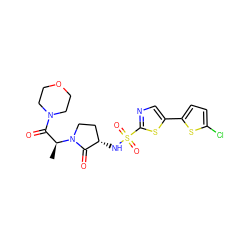 C[C@@H](C(=O)N1CCOCC1)N1CC[C@H](NS(=O)(=O)c2ncc(-c3ccc(Cl)s3)s2)C1=O ZINC000014965204