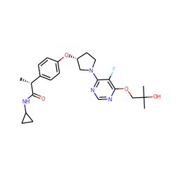 C[C@@H](C(=O)NC1CC1)c1ccc(O[C@@H]2CCN(c3ncnc(OCC(C)(C)O)c3F)C2)cc1 ZINC001772603920