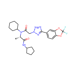 C[C@@H](C(=O)NC1CCCC1)N(C(=O)Cn1nnc(-c2ccc3c(c2)OC(F)(F)O3)n1)C1CCCCC1 ZINC000095755253