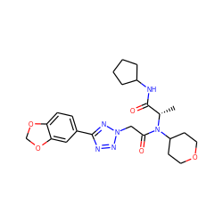 C[C@@H](C(=O)NC1CCCC1)N(C(=O)Cn1nnc(-c2ccc3c(c2)OCO3)n1)C1CCOCC1 ZINC000095755251