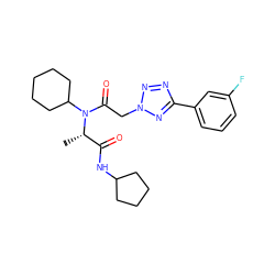 C[C@@H](C(=O)NC1CCCC1)N(C(=O)Cn1nnc(-c2cccc(F)c2)n1)C1CCCCC1 ZINC000095755336