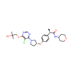 C[C@@H](C(=O)NC1CCOCC1)c1ccc(O[C@@H]2CCN(c3ncnc(OCC(C)(C)O)c3Cl)C2)cc1 ZINC001772631489