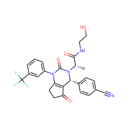 C[C@@H](C(=O)NCCO)N1C(=O)N(c2cccc(C(F)(F)F)c2)C2=C(C(=O)CC2)[C@H]1c1ccc(C#N)cc1 ZINC000224618271