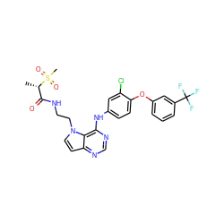 C[C@@H](C(=O)NCCn1ccc2ncnc(Nc3ccc(Oc4cccc(C(F)(F)F)c4)c(Cl)c3)c21)S(C)(=O)=O ZINC000095560011