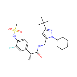 C[C@@H](C(=O)NCc1cc(C(C)(C)C)nn1C1CCCCC1)c1ccc(NS(C)(=O)=O)c(F)c1 ZINC000113487243