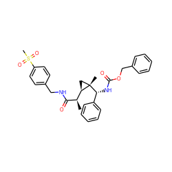 C[C@@H](C(=O)NCc1ccc(S(C)(=O)=O)cc1)[C@H]1C[C@]1(C)[C@H](NC(=O)OCc1ccccc1)c1ccccc1 ZINC000008829560