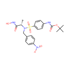 C[C@@H](C(=O)NO)N(Cc1ccc([N+](=O)[O-])cc1)S(=O)(=O)c1ccc(NC(=O)OC(C)(C)C)cc1 ZINC000013840089