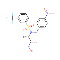 C[C@@H](C(=O)NO)N(Cc1ccc([N+](=O)[O-])cc1)S(=O)(=O)c1cccc(C(F)(F)F)c1 ZINC000013840095