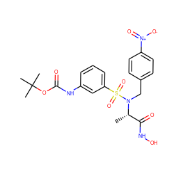 C[C@@H](C(=O)NO)N(Cc1ccc([N+](=O)[O-])cc1)S(=O)(=O)c1cccc(NC(=O)OC(C)(C)C)c1 ZINC000013840091