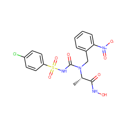 C[C@@H](C(=O)NO)N(Cc1ccccc1[N+](=O)[O-])C(=O)NS(=O)(=O)c1ccc(Cl)cc1 ZINC000013863195