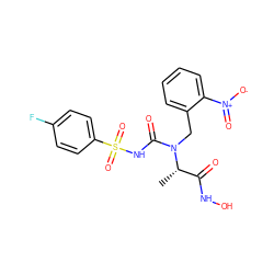 C[C@@H](C(=O)NO)N(Cc1ccccc1[N+](=O)[O-])C(=O)NS(=O)(=O)c1ccc(F)cc1 ZINC000013863194