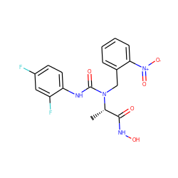 C[C@@H](C(=O)NO)N(Cc1ccccc1[N+](=O)[O-])C(=O)Nc1ccc(F)cc1F ZINC000013863201