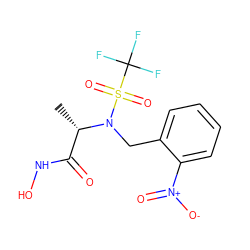 C[C@@H](C(=O)NO)N(Cc1ccccc1[N+](=O)[O-])S(=O)(=O)C(F)(F)F ZINC000013863149