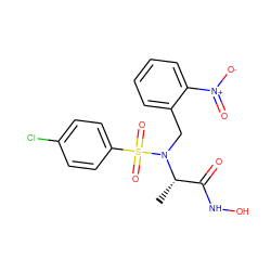 C[C@@H](C(=O)NO)N(Cc1ccccc1[N+](=O)[O-])S(=O)(=O)c1ccc(Cl)cc1 ZINC000013863155